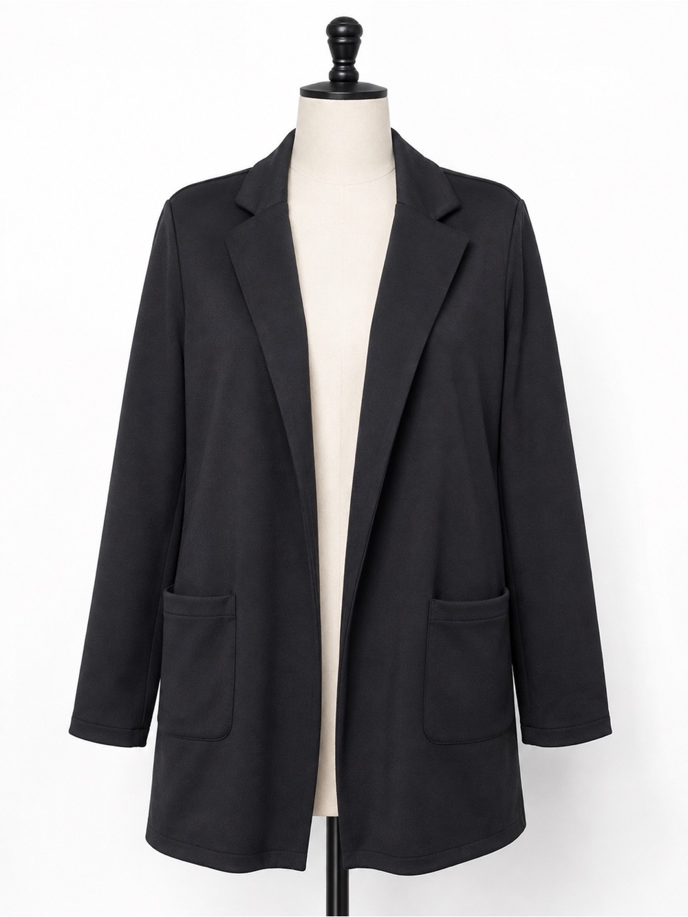 Melloday Black Open Front Longline Blazer Jacket